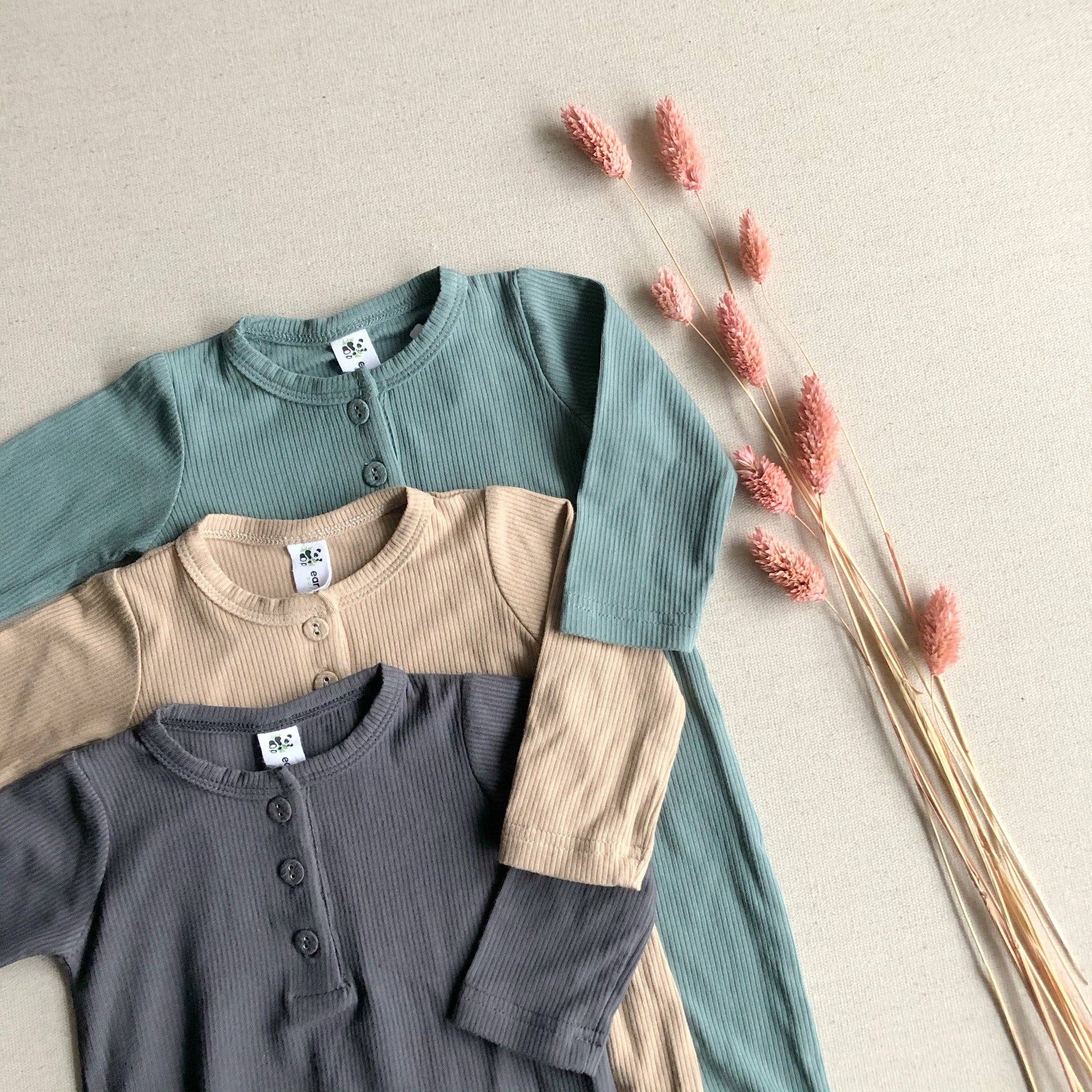 Earth Baby Outfitters - Wholesale Jumpsuit - Baby - Bamboo Ribbed Long Sleeve Henley Romper8