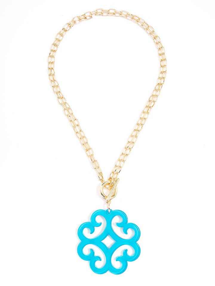 Cirkulär våg harts hänge dubbel länk kedja halsband för wholesale av ZENZII Jewelry