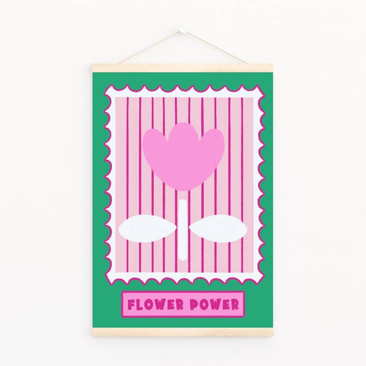 Green & Pink Botanical Flower Power art print for wholesale by Amanda Clarke Illustration