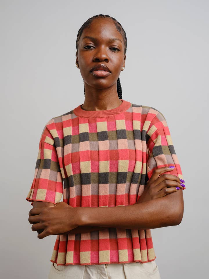 Anni Grid Plaited Tee - Solar Flare for wholesale by The Endery