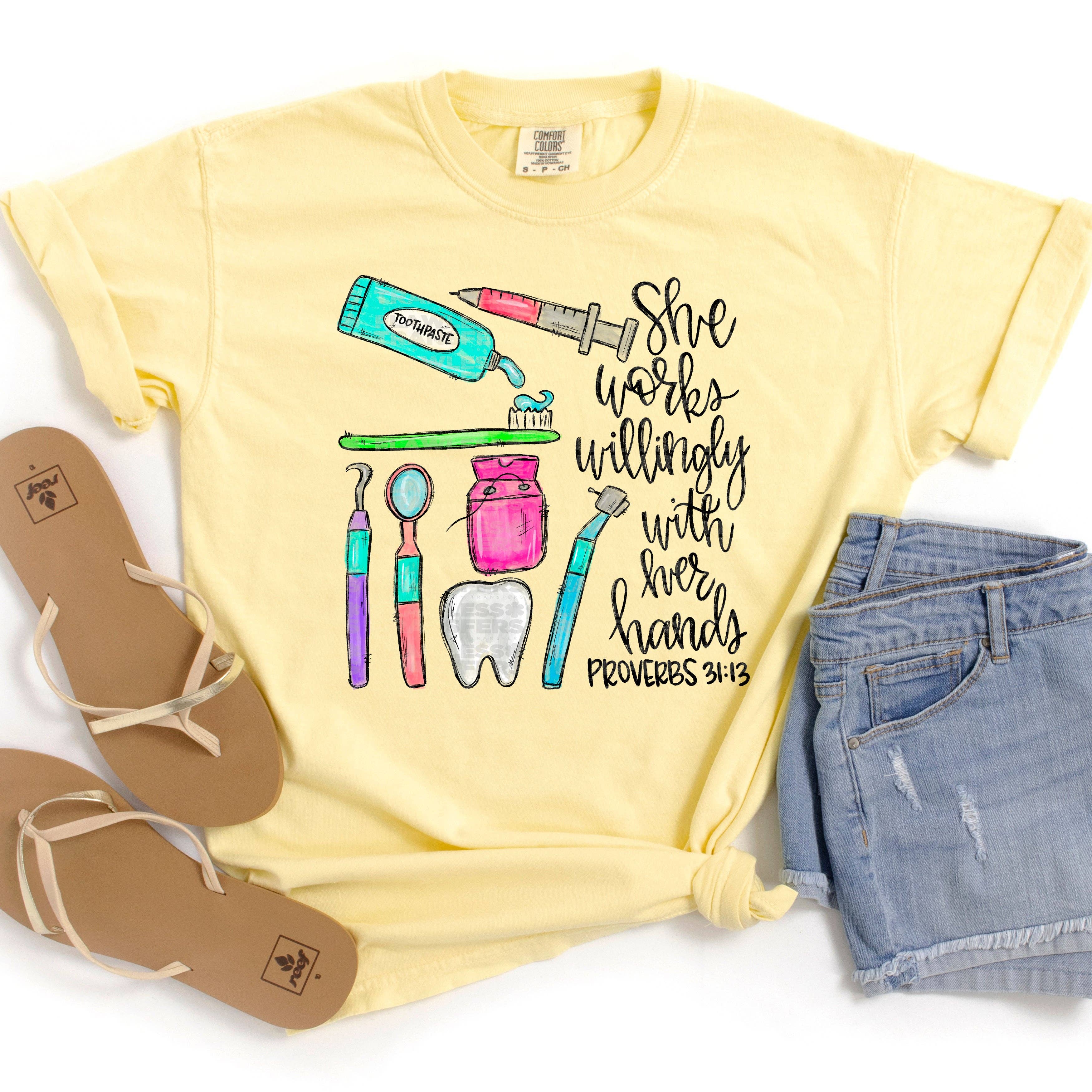 Flawless Transfers - Vente Transfert pour sublimation - Dentiste Elle Travaille Volontiers Avec Ses Mains Proverbes Transfert DTF0