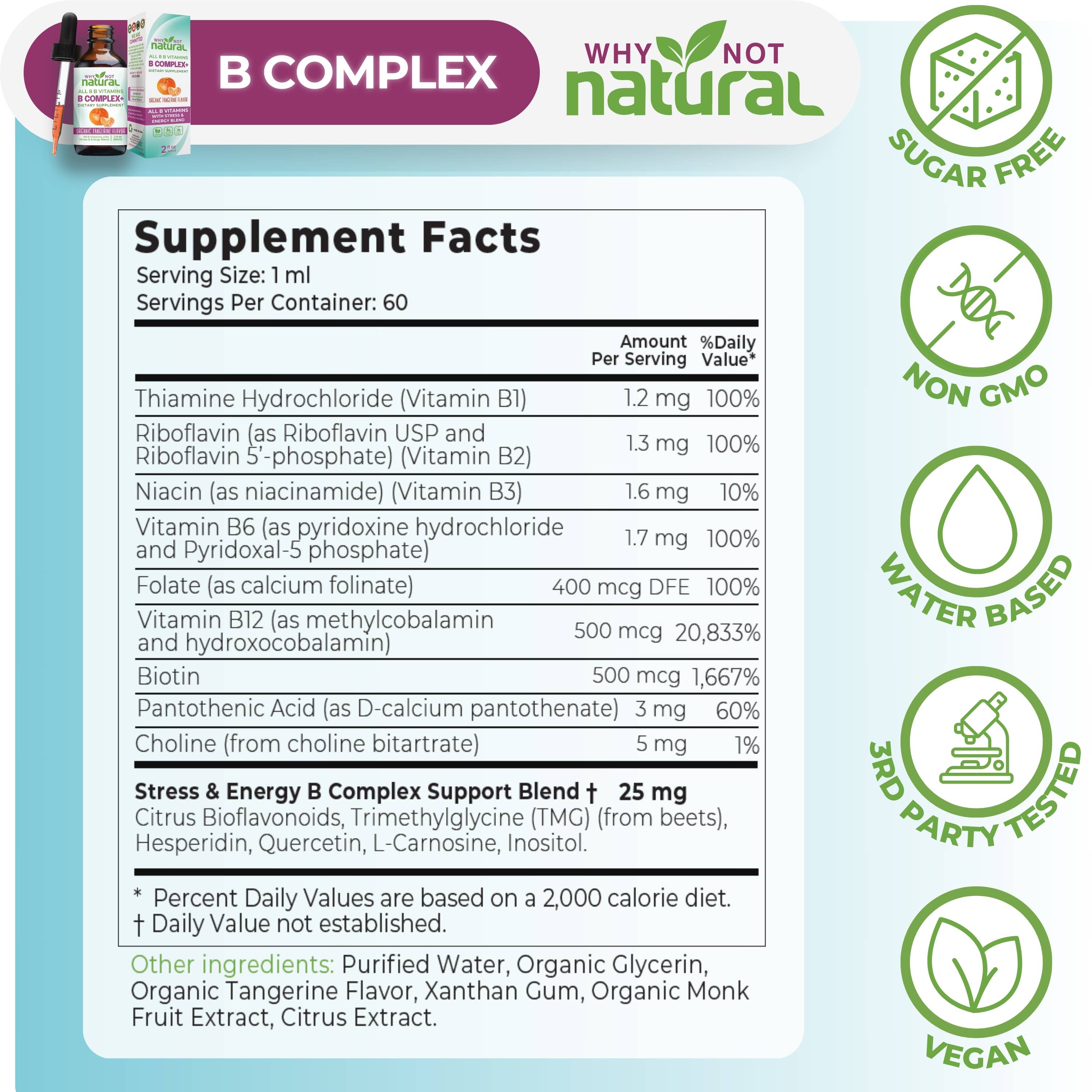 WhyNotNatural – Großhandel Nahrungsergänzungsmittel/Vitamin zum Einnehmen – B-Komplex-Flüssigkeit: Alle 8 B-Vitamine + Natürliche Unterstützung für Stress & Energie3