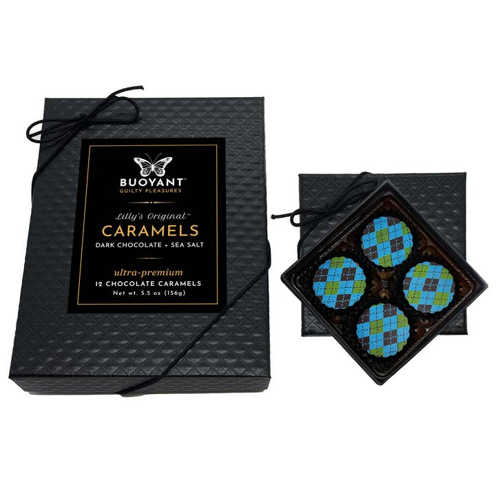 Dark Chocolate + Sea Salt Caramels for wholesale by Buoyant Chocolates & Confections