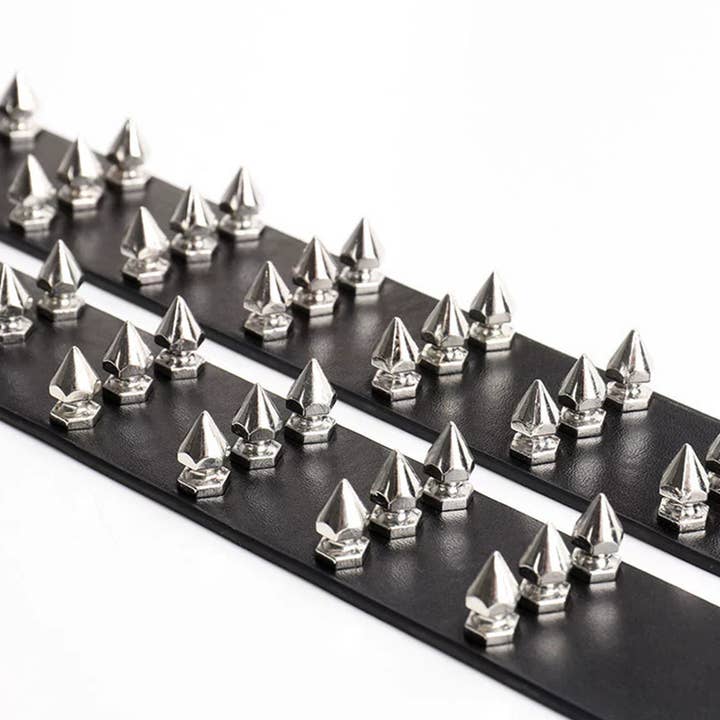 Black Gothic Punk Three-Row Spike Stud Versatile Denim Belt ZK3676 for wholesale on Faire3