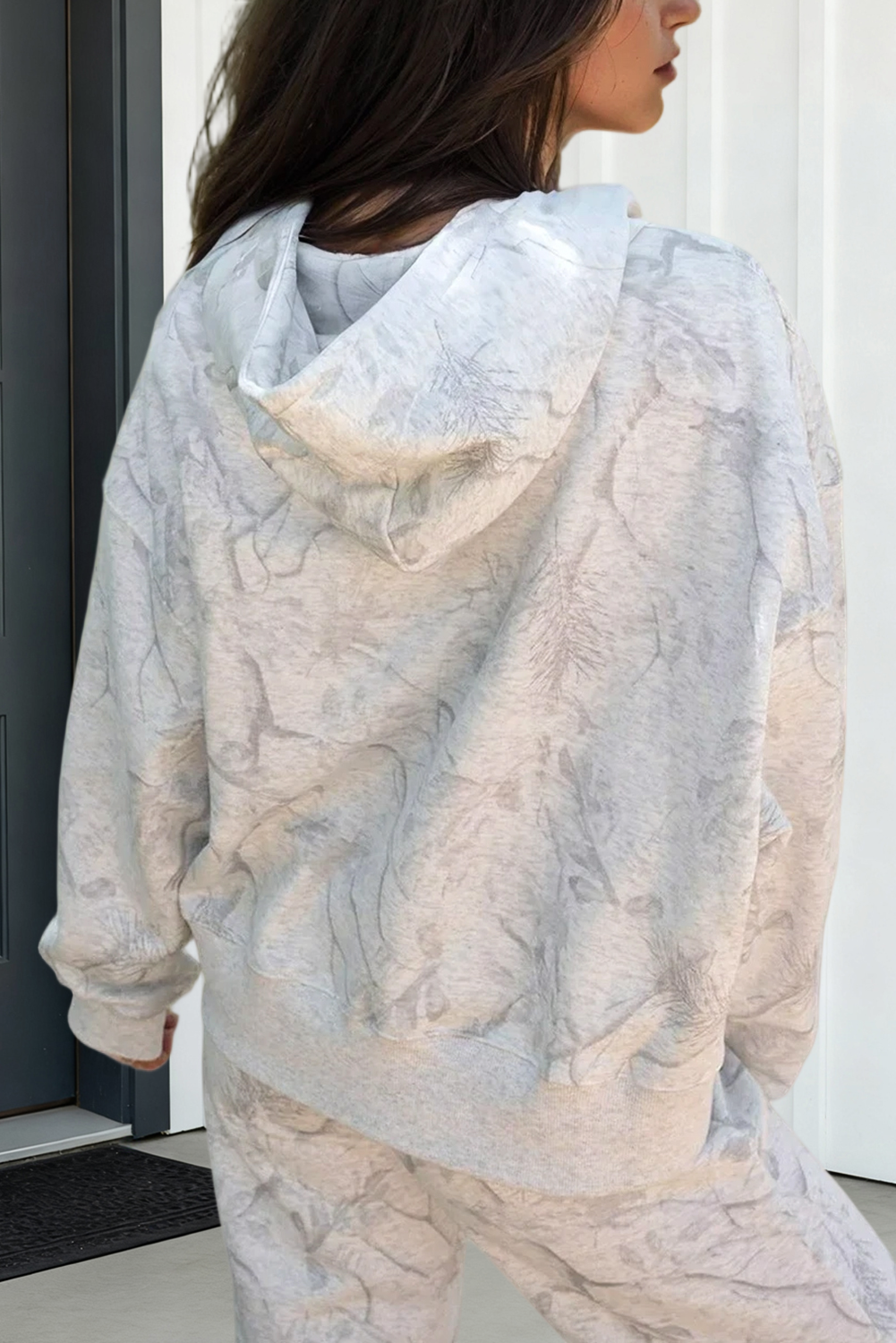 Gray LAS Abstract Print Drop Sleeve Hoodie and Pants Set (S-XL) for wholesale on Faire1