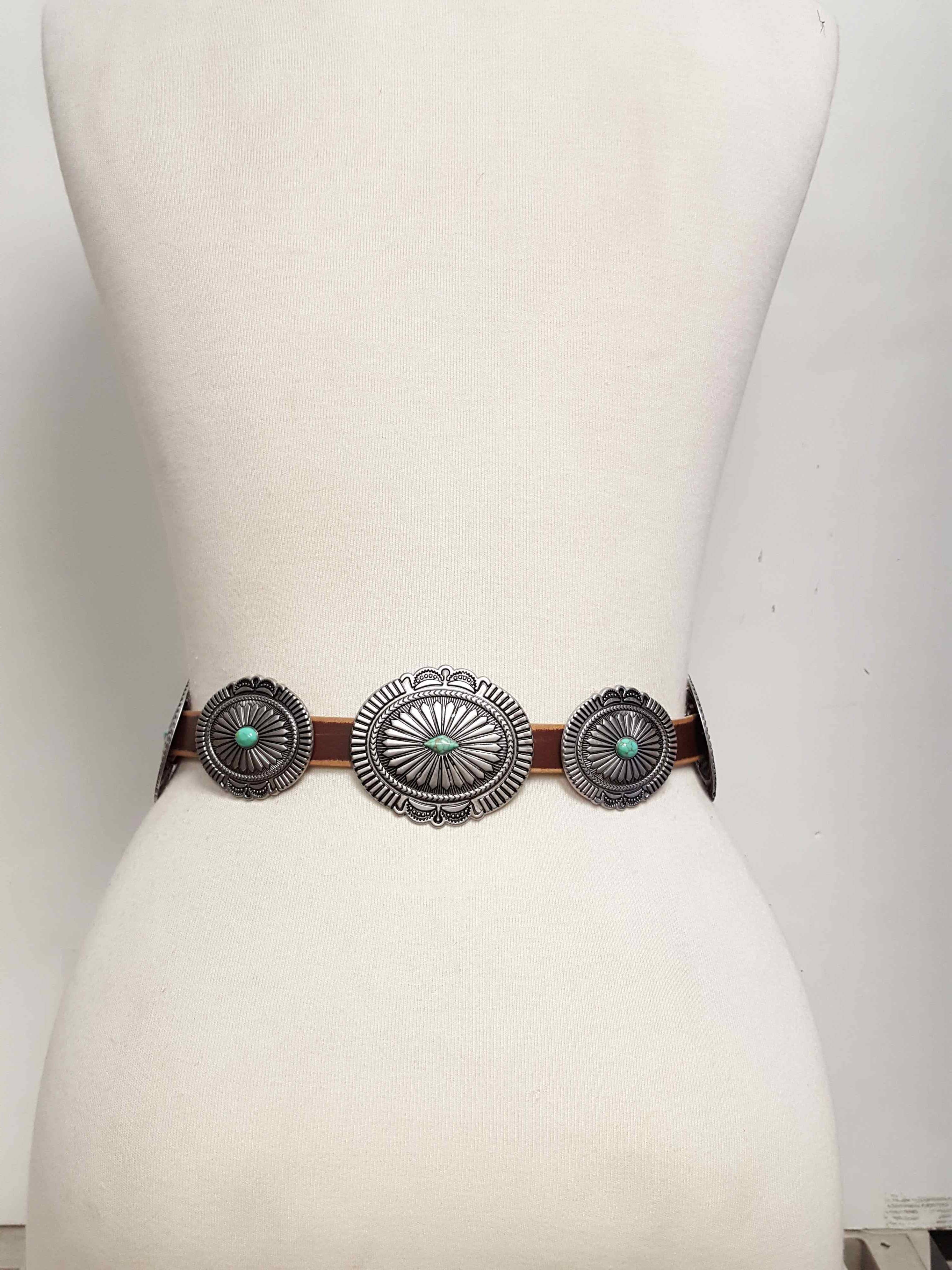 Axesoria West - Wholesale Belt - Women's - Genuine Distressed Leather belt w. full-packed oval conchos5