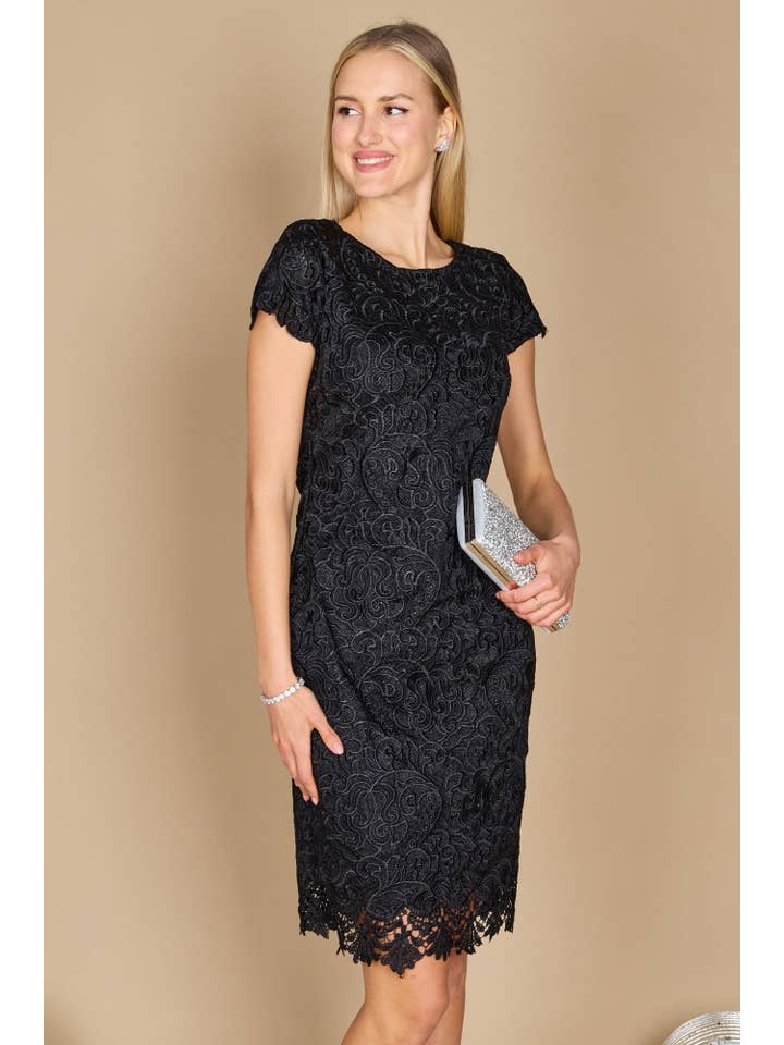 Kos Couture - Wholesale Dress - Women's - Short Lace Cocktail Dress in Navy Black Burgundy Silver