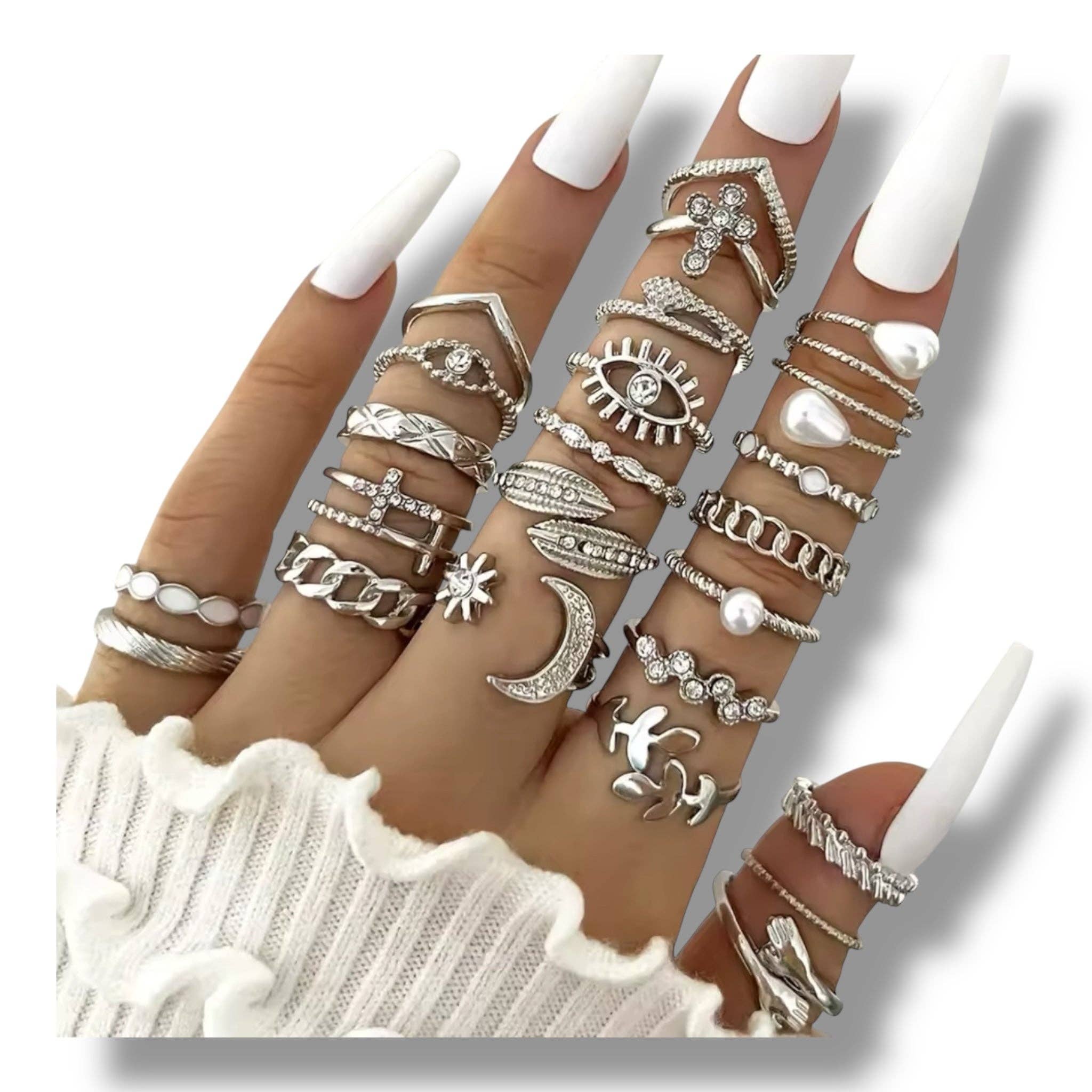 Kinky Pleasure - Wholesale Jewelry Set - Kinky Pleasure - AX113 - Ring Set 23 Rings In Gold Or Silver - In Display Box10