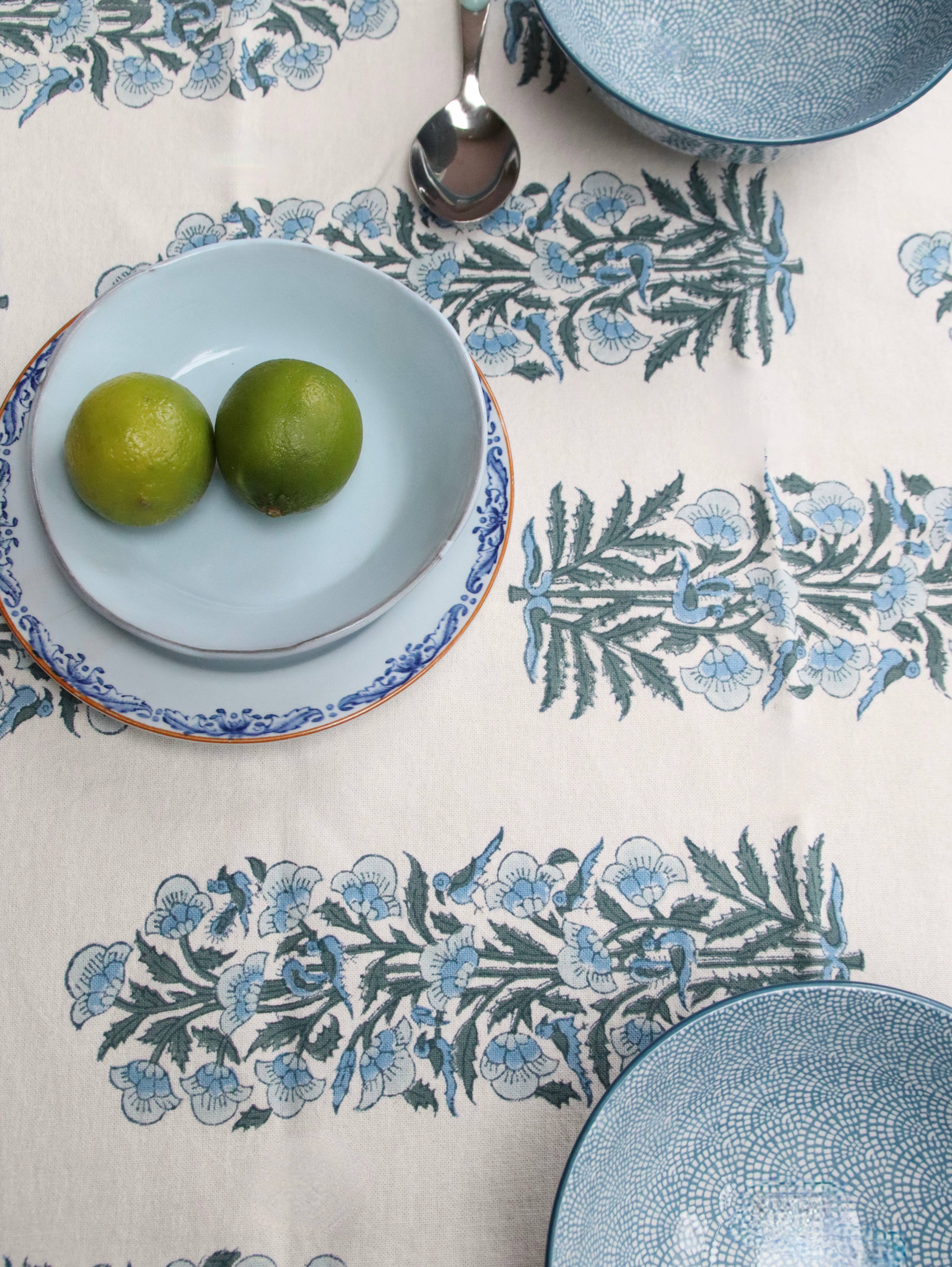 Rozablue - Venta al por mayor Manteles - Mantel XL con estampado artesanal Nightingale azul 160 x 340 cm