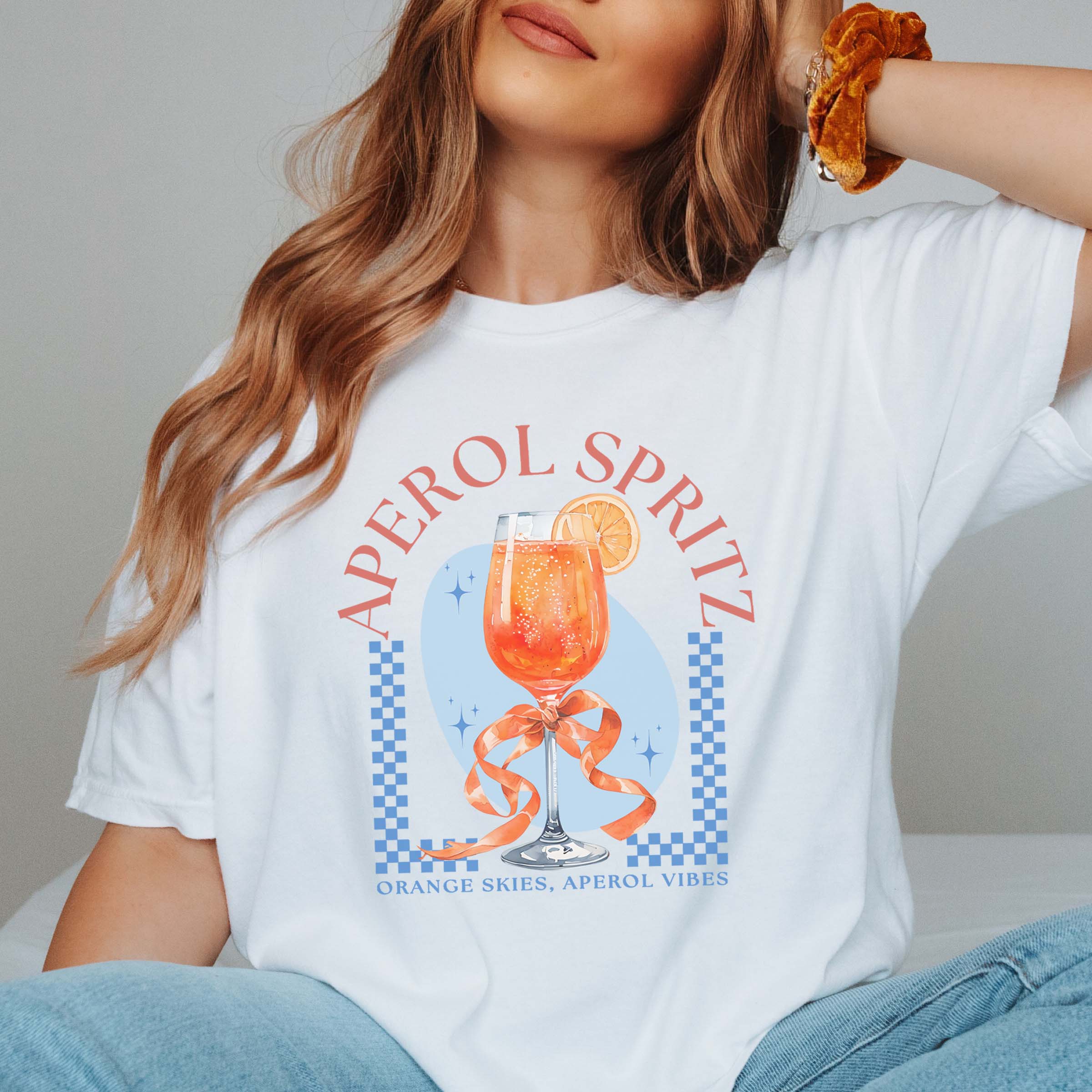 Limeberry Designs - Wholesale Screen Printed T-Shirt - Women's - Aperol Spritz Orange Skies Comfort Color Tee0