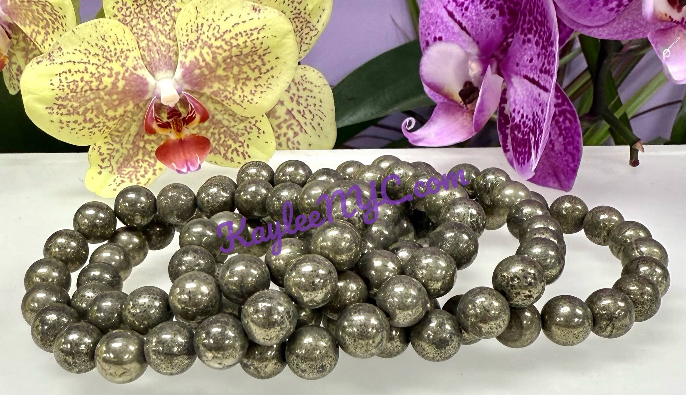 KayleeNYC - Wholesale Beaded Bracelet - Natural Pyrite 10mm 8” Crystal Healing Stretch Bracelet3