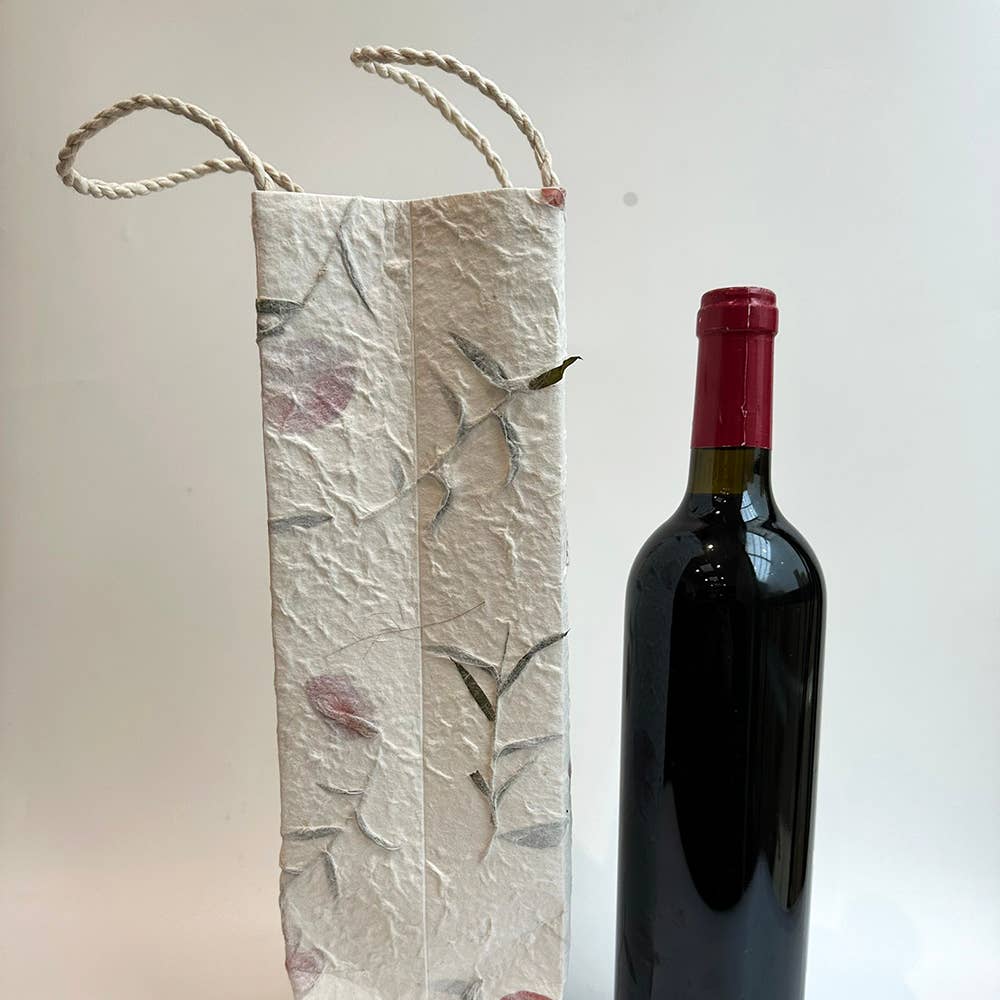 VIE – wholesale Wine tote – Mulberry Paper Wine Bag, Flowered, 10x34x10cm3