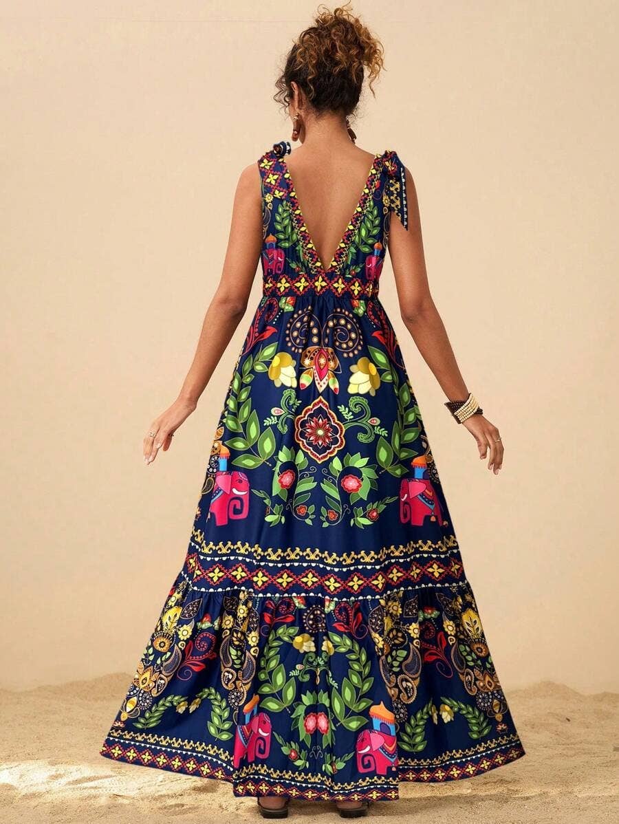 Rosa Clothing - Wholesale Dress - Women's - straps shoulder Tropical Floral print resort maxi dress3
