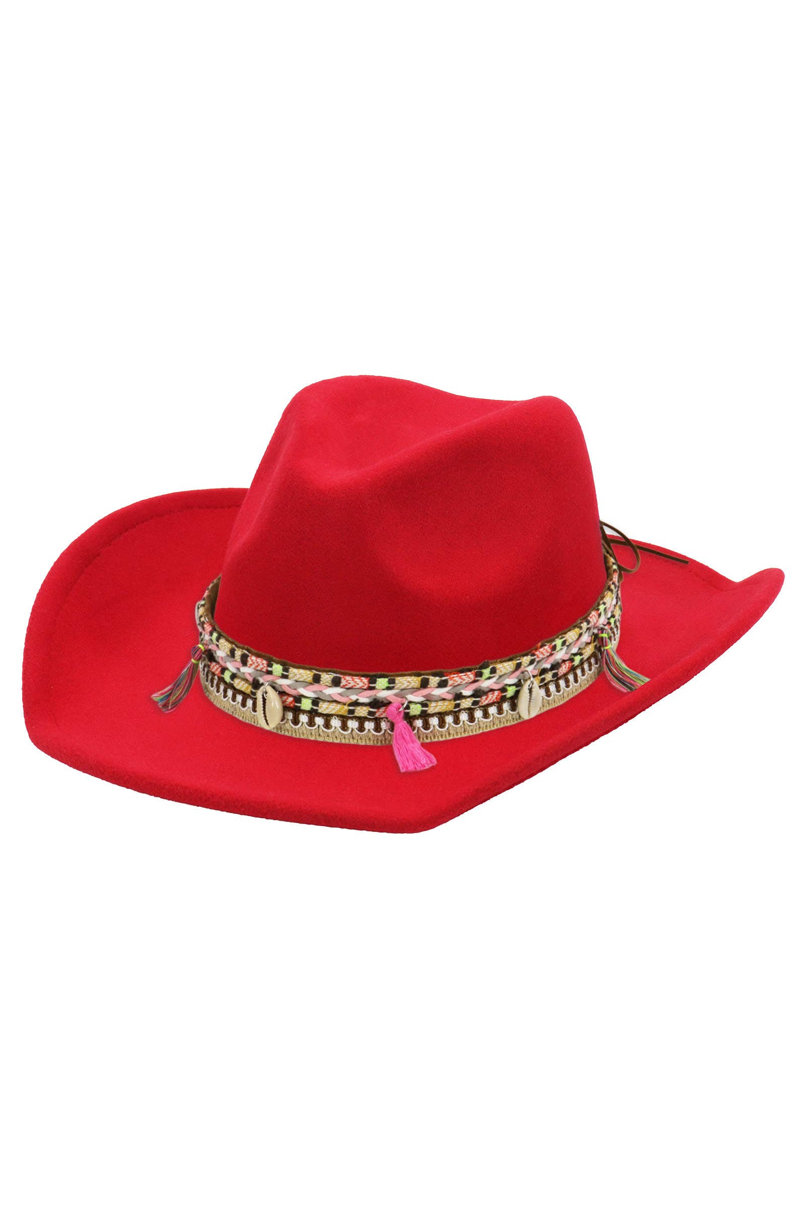 Cap Zone - Venta al por mayor Sombrero cowboy - Unisex - Sombrero vaquero de fieltro sólido con banda de borlas costeras rosas6
