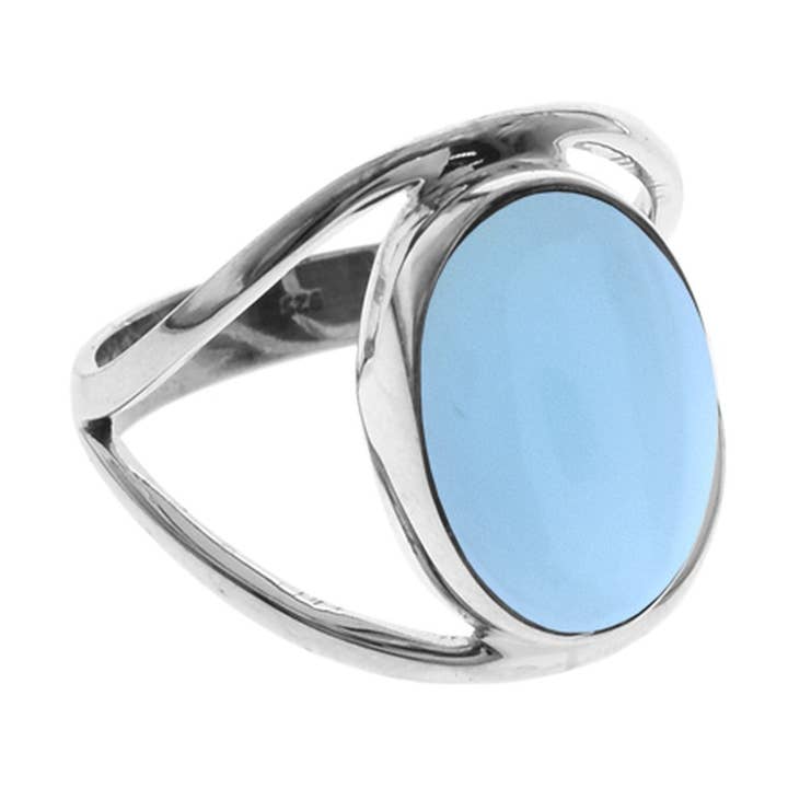 Anel de banda dividida com calcedónia azul oval Amy por atacado de Kali Ma Designs - Sterling Silver Jewellery