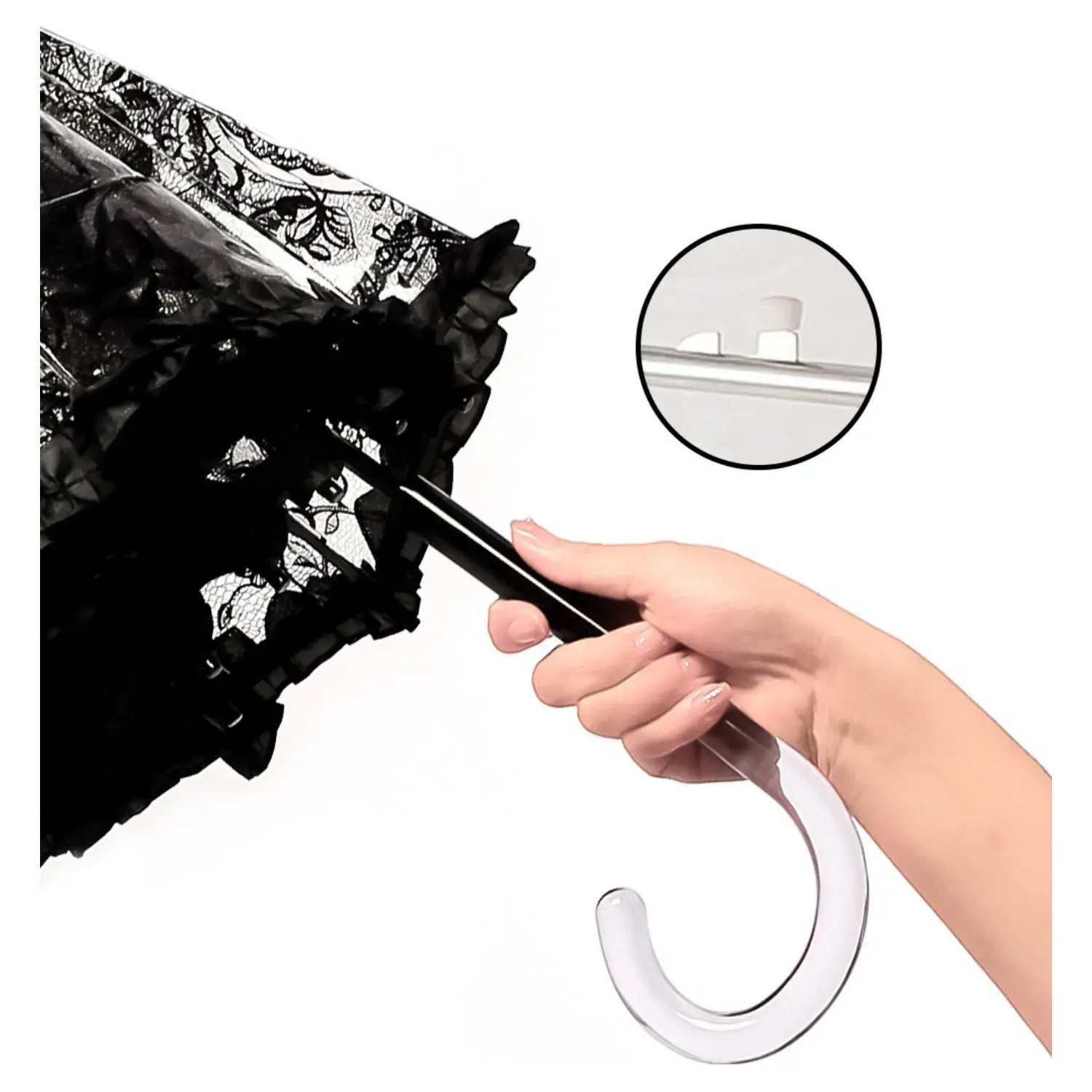 Superbia – wholesale Umbrella – Women's – Dome Shape  Frill Lace Print Plastic Long Stick Umbrella2