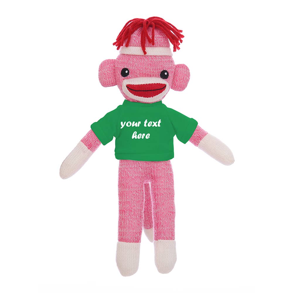 Plushland - Vente Peluche – enfant et bébé - Singe Chaussette Rose de 8" avec T-shirt Personnalisable | Animal en Peluche9