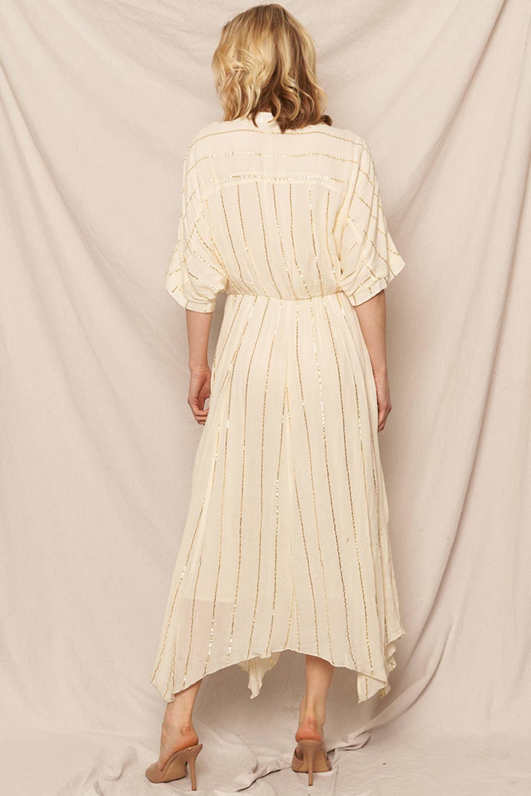 En Crème - Vente Robe – femme - Robe midi rayée à sequins9