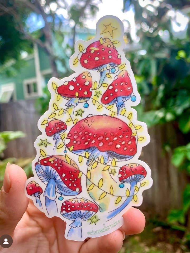 Adesivo di Natale a forma di fungo | Adesivo a forma di fungo | Natale per la vendita all'ingrosso da parte di E. Farewell Artistics