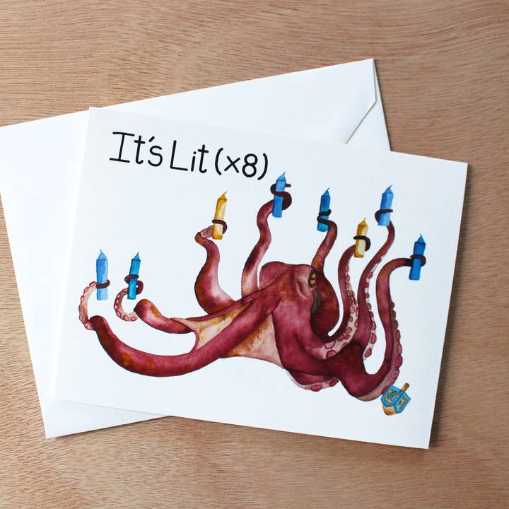 Octopus Chanukah Card for wholesale by Nature Notes, LLC