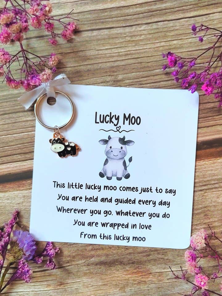 Llavero de vaca de la suerte, tarjeta motivacional, regalo para la ansiedad para venta al por mayor de Colourful CeCe