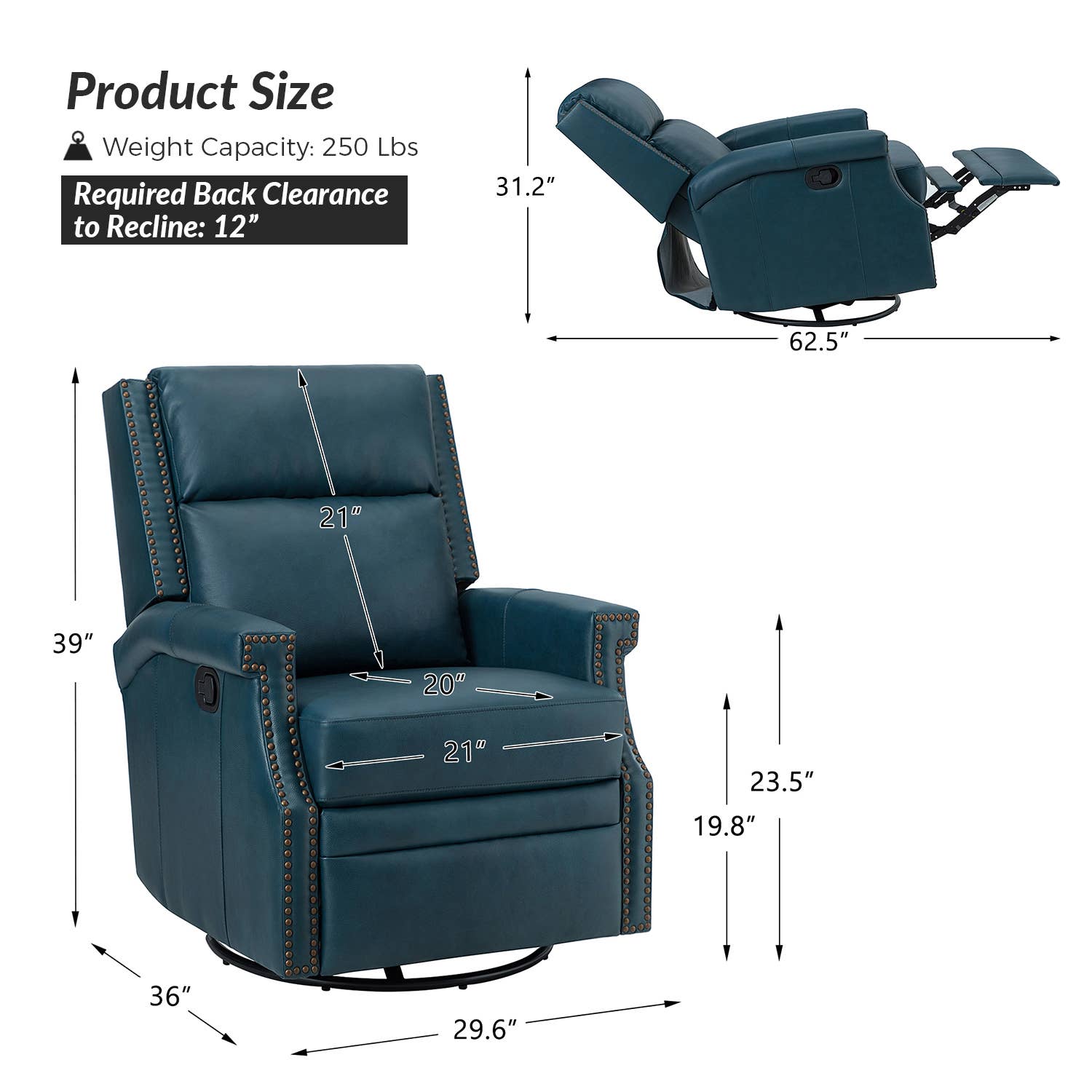 Karat Home - Wholesale Chair - Louise Genuine Leather Swivel Rocker Recliner13
