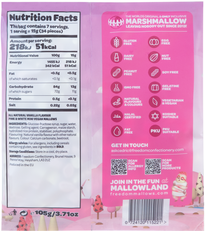Freedom Confectionery - Wholesale Marshmallow - Mini Pink & White Vanilla 105g Bag (10mm x 12mm Cut)2