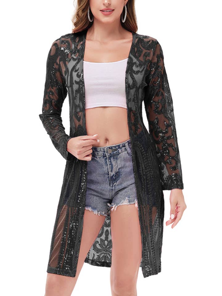 Anna Kaci Wholesale - Wholesale Kimono - Women's - Women's Sparkly Sequin Cardigan Long Sleeve Open Front13