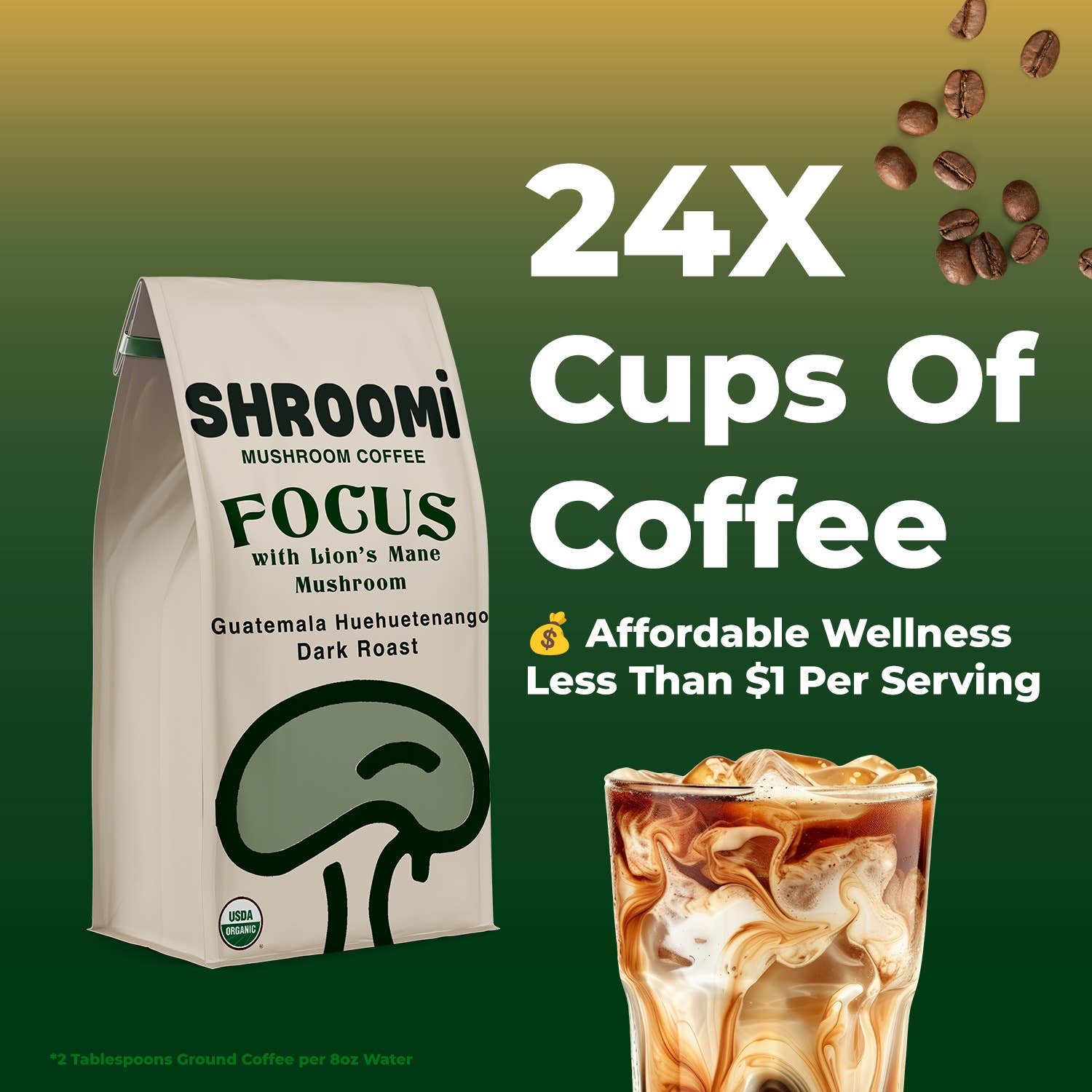 Shroomi - Vente Café moulu - Café aux champignons Shroomi - Café moulu biologique du Guatemala, torréfaction foncée, sachet de 10 oz5