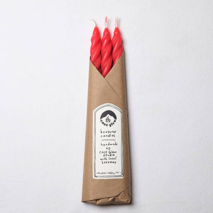 Cave Glow Studio - Wholesale Tapered Candle/Candlestick - Red Apple Beeswax Taper Candles Set of 3