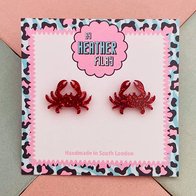 Red Glitter Crab Stud Earrings for wholesale by By Heather Filby