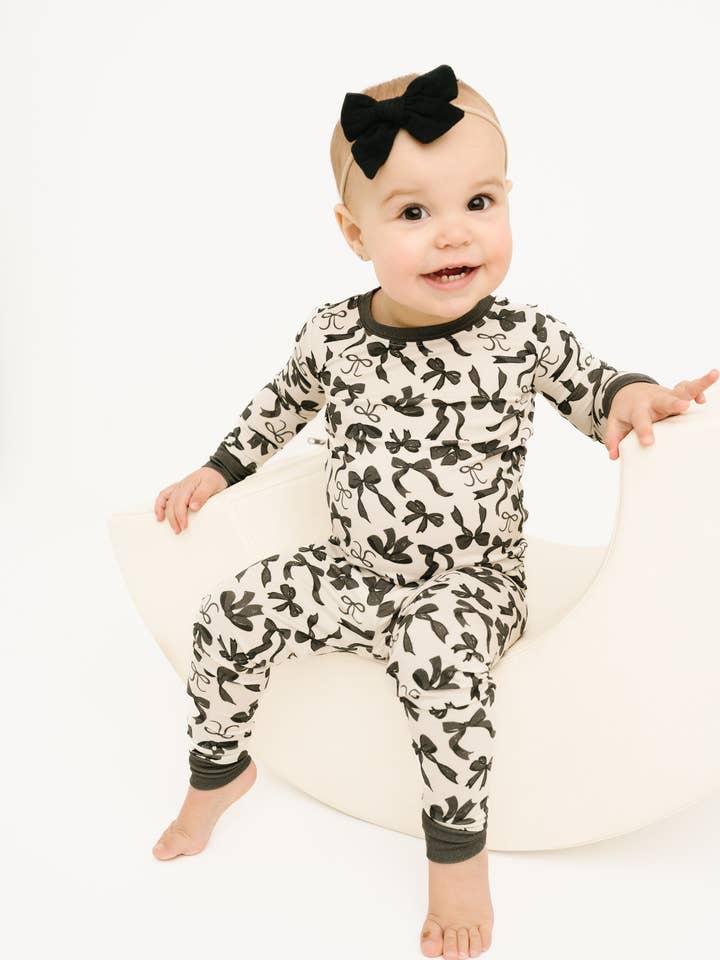 Little One Shop - Wholesale Sleepwear Set - Kids - Monochrome Bows Bamboo Set8