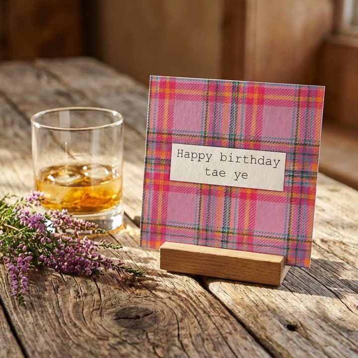 Scottish Birthday Card - Vibrant Pink Tartan Card for wholesale by Ilana Ewing Designs