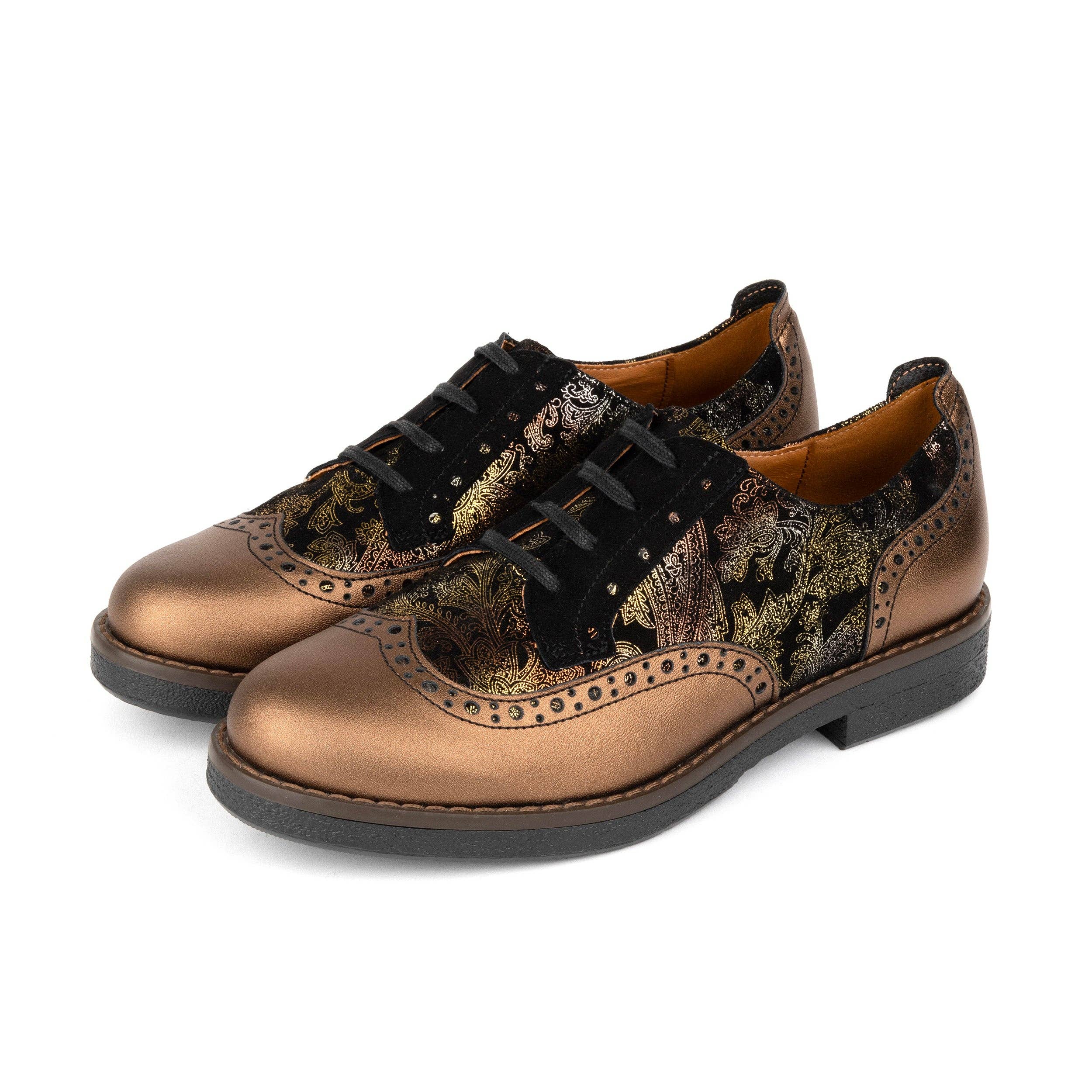 Embassy London – wholesale Brogue shoes – Women's – The Artist - Bronze & Floral - Women's leather lace-up shoe with brogue detailing8