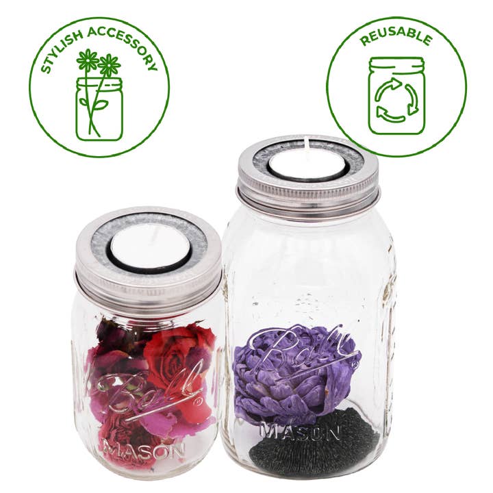 Mason Jar Lifestyle - Wholesale Candle Holder - Tea Light Holder Metal Lid Insert for Mason Jars 6 Pack