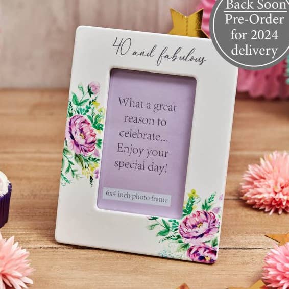 Langs - Wholesale Picture frame - 40th Birthday Photo Frame Ceramic With Pink Floral Design++0