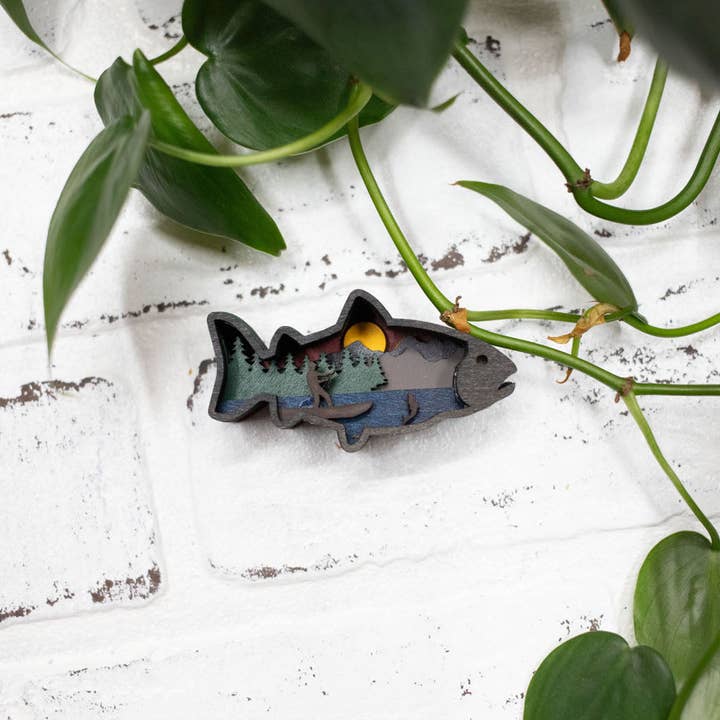 Laser Cut Fish, Animal 3D Diorama, Handmade Aquatic Scene, Wall Art, Fish Animal Decor for wholesale by The McGarvey Workshop