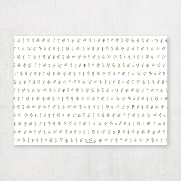 Geschenkpapier grüne Zweige in DIN A3 für den Großhandel von Emma Plitt Design