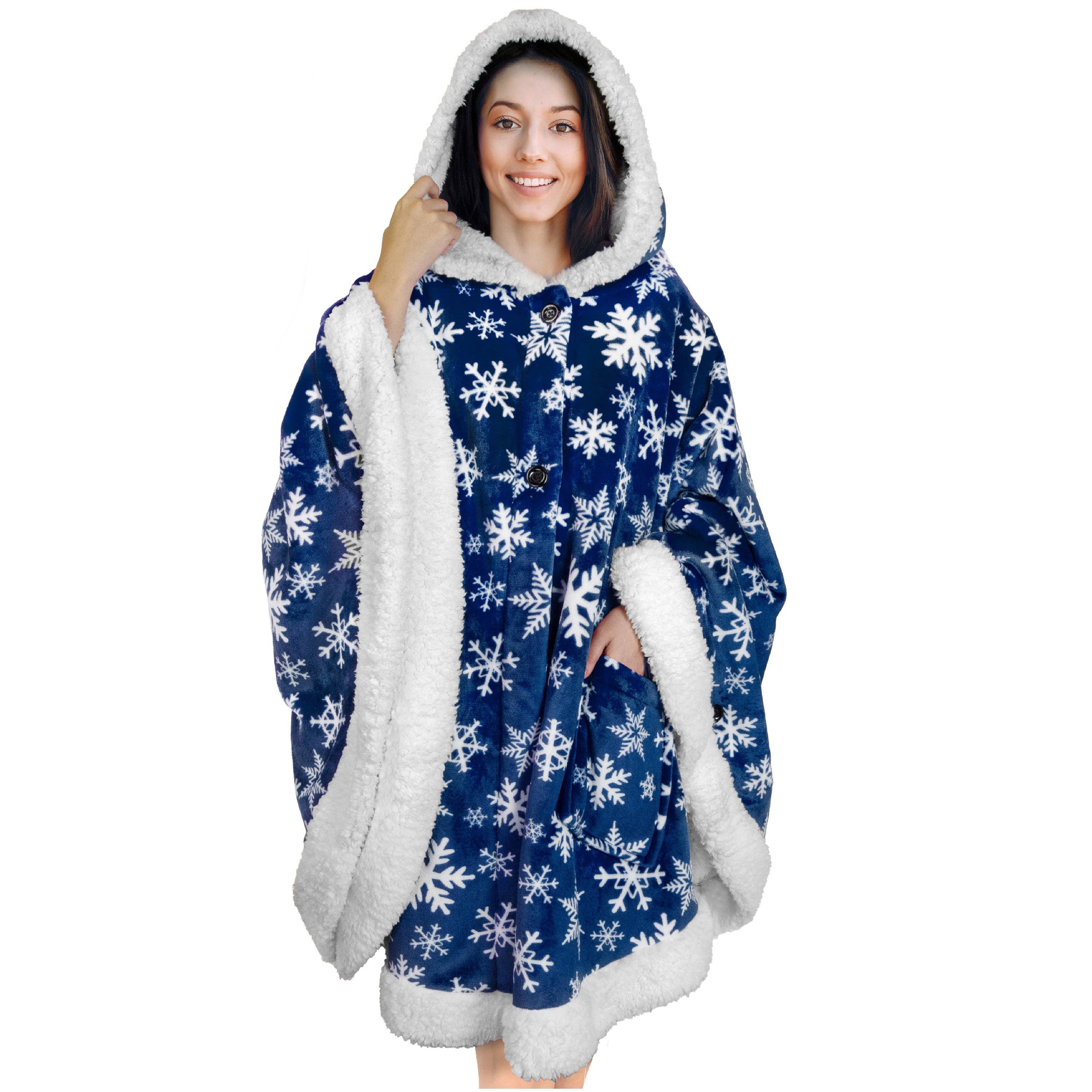 Pavilia – wholesale Poncho – Women's – Angel Wrap Hoodie Sherpa Poncho Blanket10