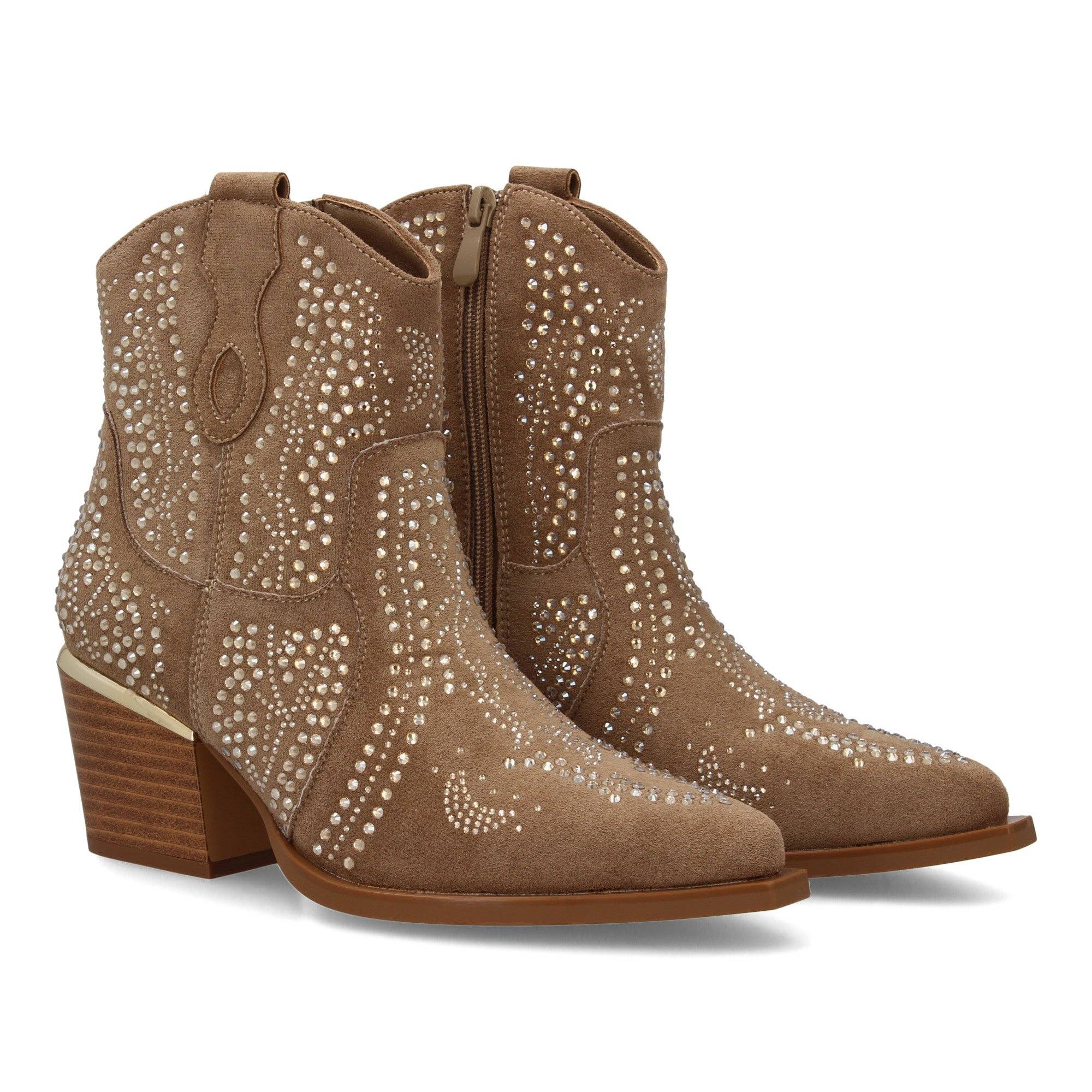 Brideluxe Mayorista - Wholesale Booties - Women's - Khaki boots with shiny details0