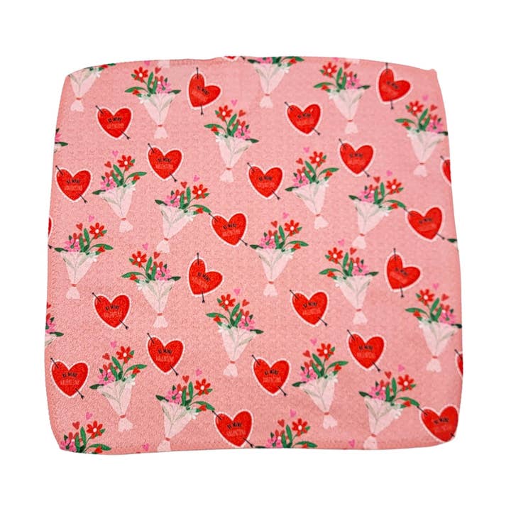 Be My Valentines Flowers Waffle Dishcloth - Valentines Gifts for wholesale by Driftless Studios
