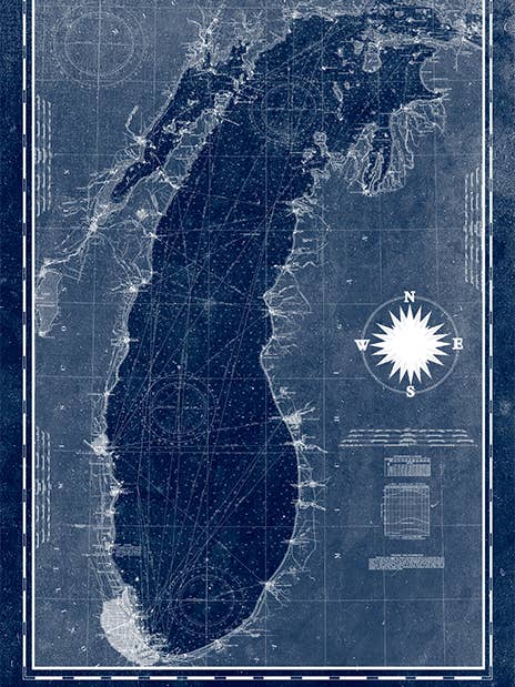 Mappa nautica Vintage Lago Michigan per la vendita all'ingrosso da parte di LOST DOG art & frame