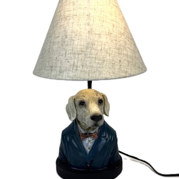 Lampada da tavolo Gentry Labrador con paralume grigio per la vendita all'ingrosso da parte di McGowan & Rutherford Ltd