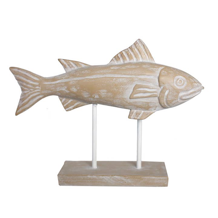 White Washed Fish on Stand 13" Coastal Tabletop Decor for wholesale by CB Home Collection