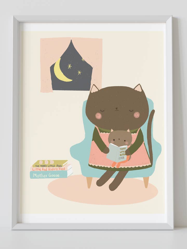 Kitty's Bedtime Story Kunsttryk for engroshandel hos Chet and Dot