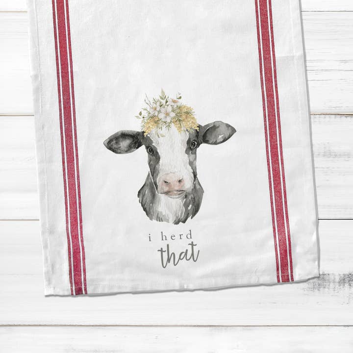 ZA Handmade Wholesale - Wholesale Tea Towel - Cotton striped Tea towel | cow tea towel | i heard that dish towel | fun cow tea towel