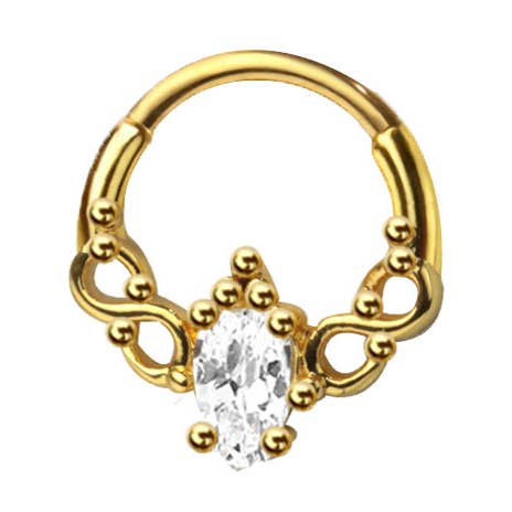 316L SURGICAL STEEL CENTER TEAR DROP CZ SEPTUM HINGED SEGMEN for wholesale by CRAVE BODY JEWELRY