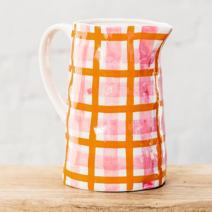 Jarro Médio - Rosa Pálido & Xadrez Laranja por atacado de Noss and Co