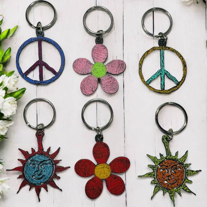 PEACE SIGN keychain flower key ring celestial happy hippie for wholesale by Whimsies