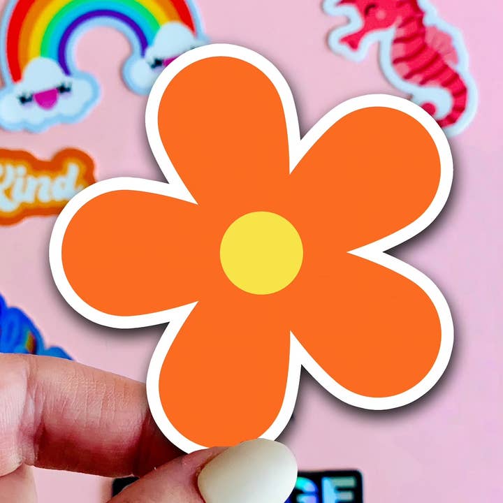 Orange Retro Flower Sticker for wholesale by Peachy Keen by Design Co